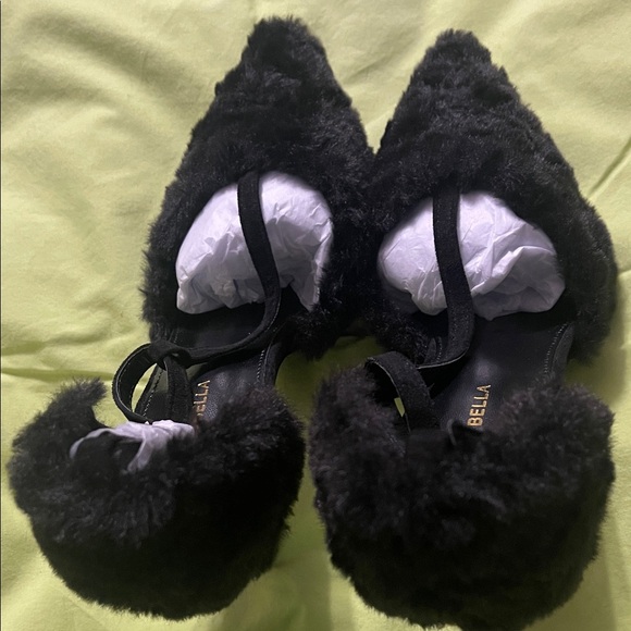 New Bella Black Furry Women's Heels - Picture 3 of 7